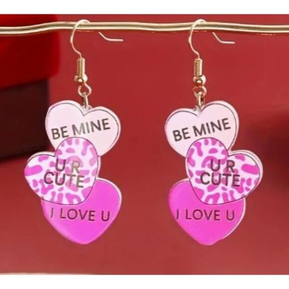 Heart-Shaped Multicolor Acrylic‎ Statement Earrings - Picture 1 of 3